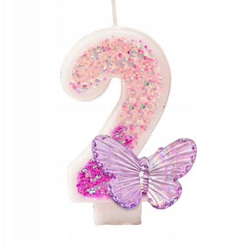 Świeczka Urodzinowa Na Tort / MOTYLEK / Świeczki na Urodziny / CYFRA 2