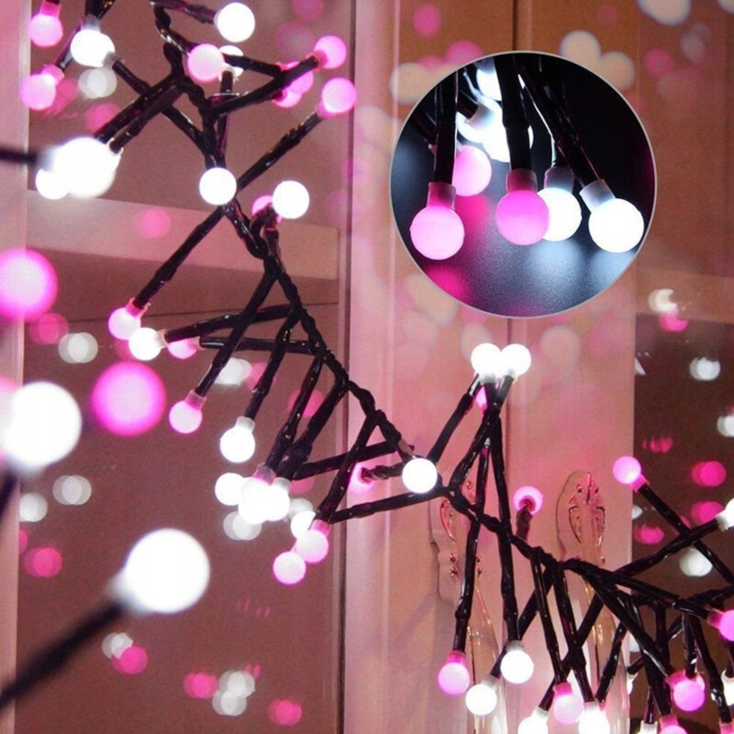 Lampki choinkowe LUK Lampki choinkowe 288 LED 6m PINKCOLD kulki z pilotem