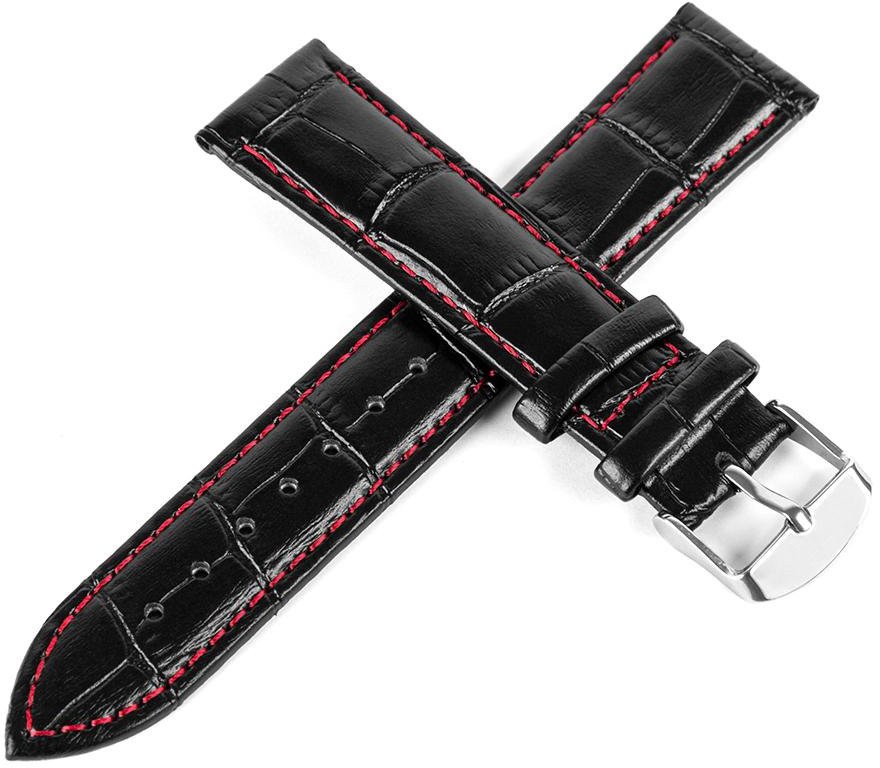 Skórzany pasek do zegarka Connect C6 20 mm czarny czerwony .