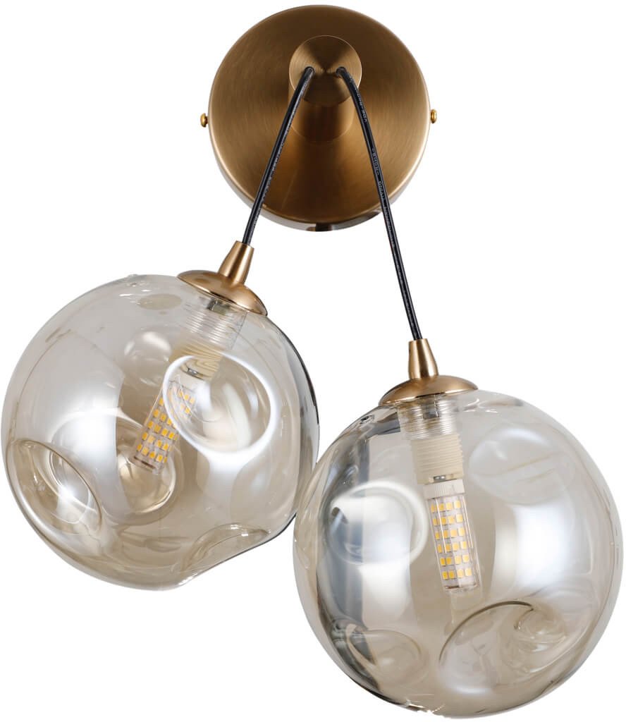 Kulisty kinkiet ścienny Perlos WL-54456-2-HB-AMB Italux mosiądz bursztynowy