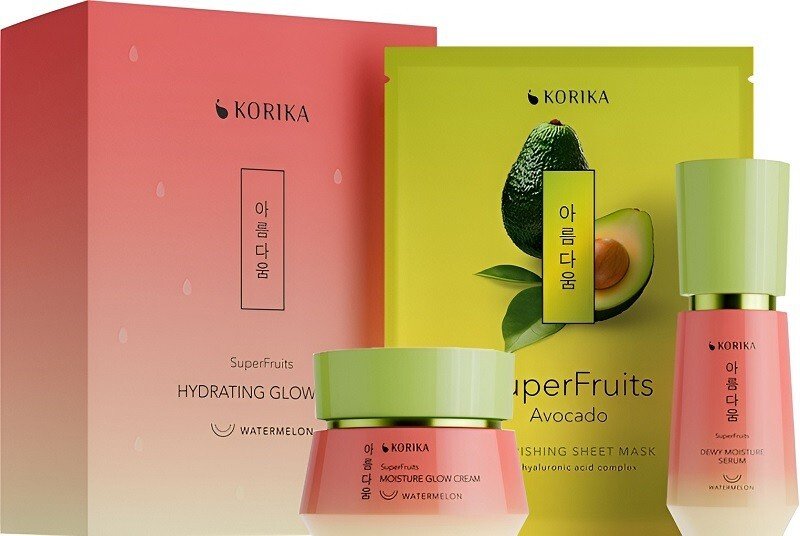 Holika Holika Korika Superfruits Moisture Glow Creme Krem Nawilżający Do Twarzy 50Ml + Serum Nawilżające 30Ml + Maseczka z awokado 25Gr