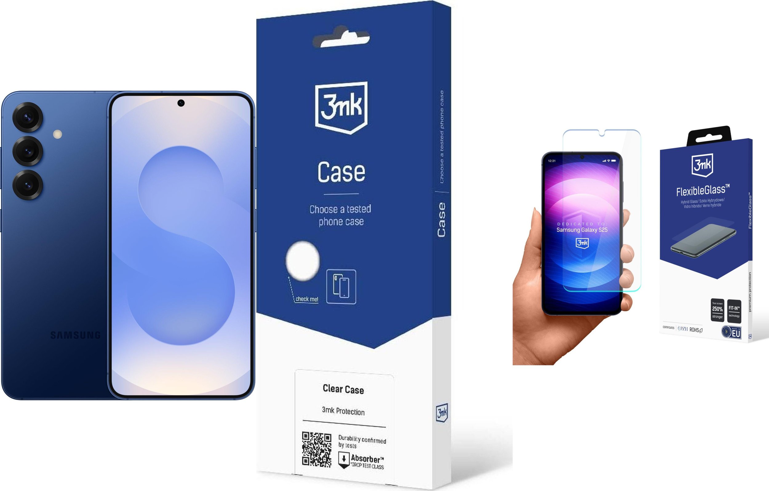 Smartfon Samsung Galaxy S25 5G 12/256GB Granatowy (SM-S931BDB) + FlexibleGlass + Etui Clear Case