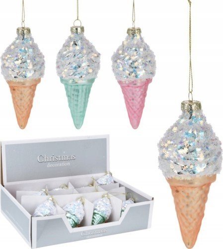 Koopman Bombka na choinkę szklana ozdobna lód w rożku 14,3 x 6 cm 1szt