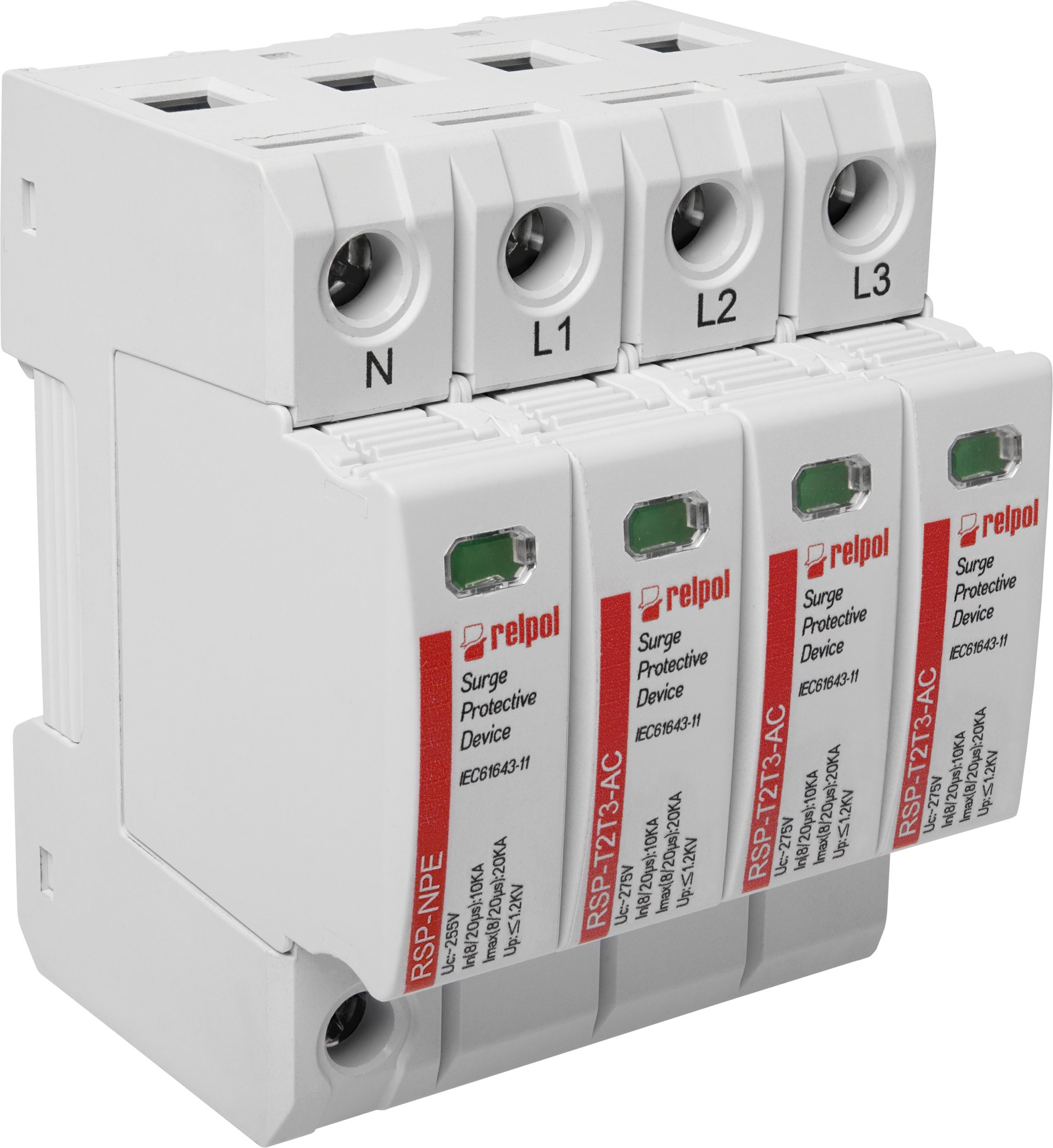Ogranicznik przepięć Typ T2+T3 1,3 kV 3+NPE 275V AC RSP-T2T3-AC/3+NPE 2617142