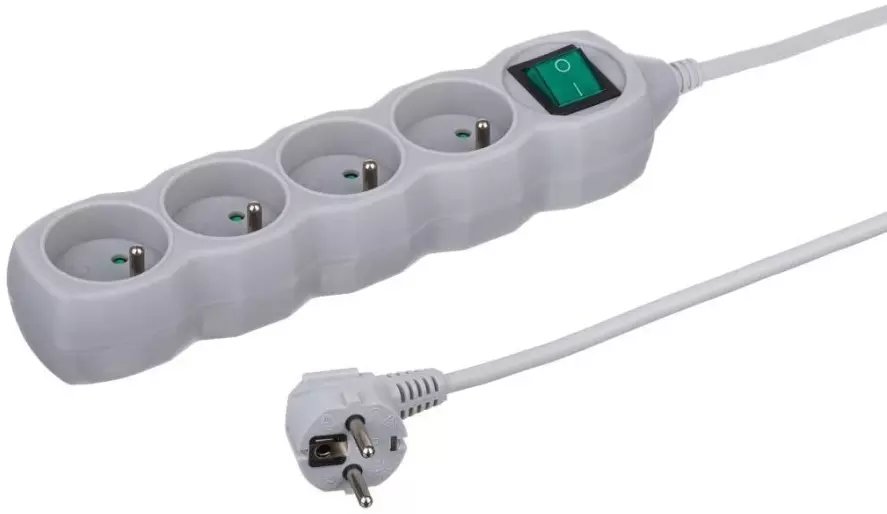 Przedłużacz 4-gniazdowy, 3m szary, z uziemieniem, z wyłącznikiem OWY 24383