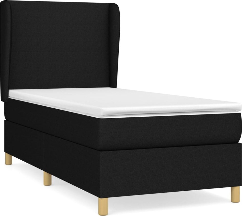 Łóżko Kontynentalne Z Materacem, Czarne, Tkanina, 80X200 Cm