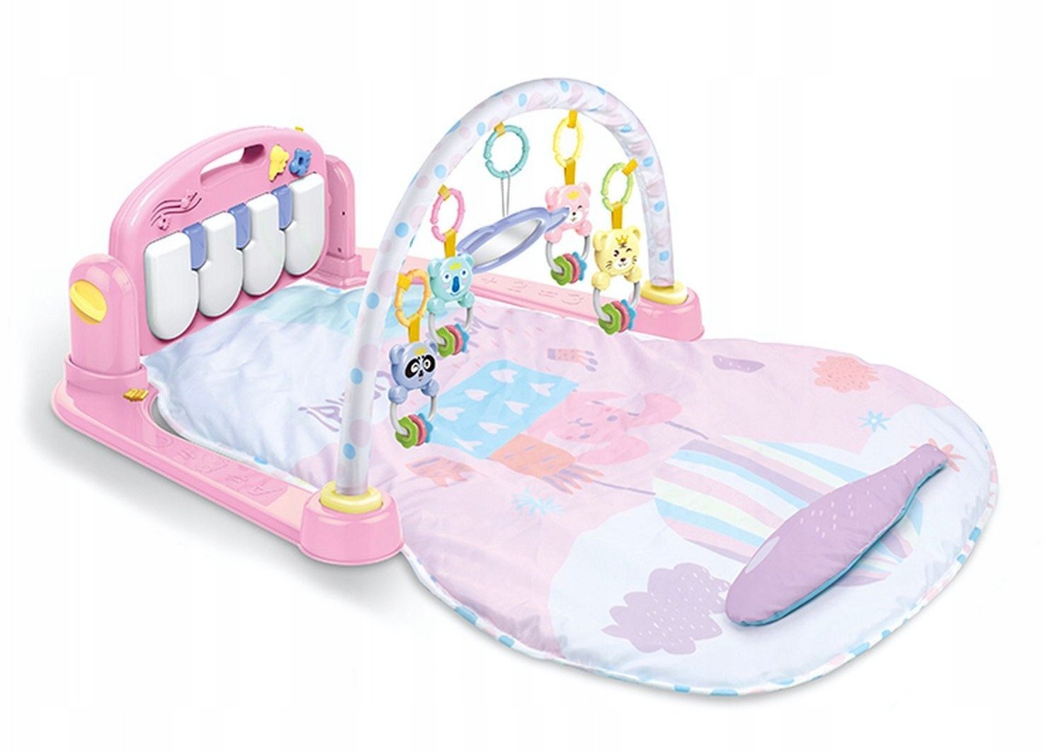 Mata dla niemowlÄt z zawieszkami i pianinkiem zwierzÄtka rÃ³Å¼owa