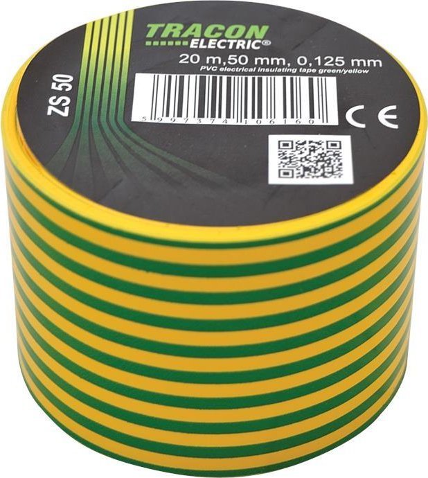 Tracon Electric Taśma izolacyjna 20mx50mm żołto-zielone