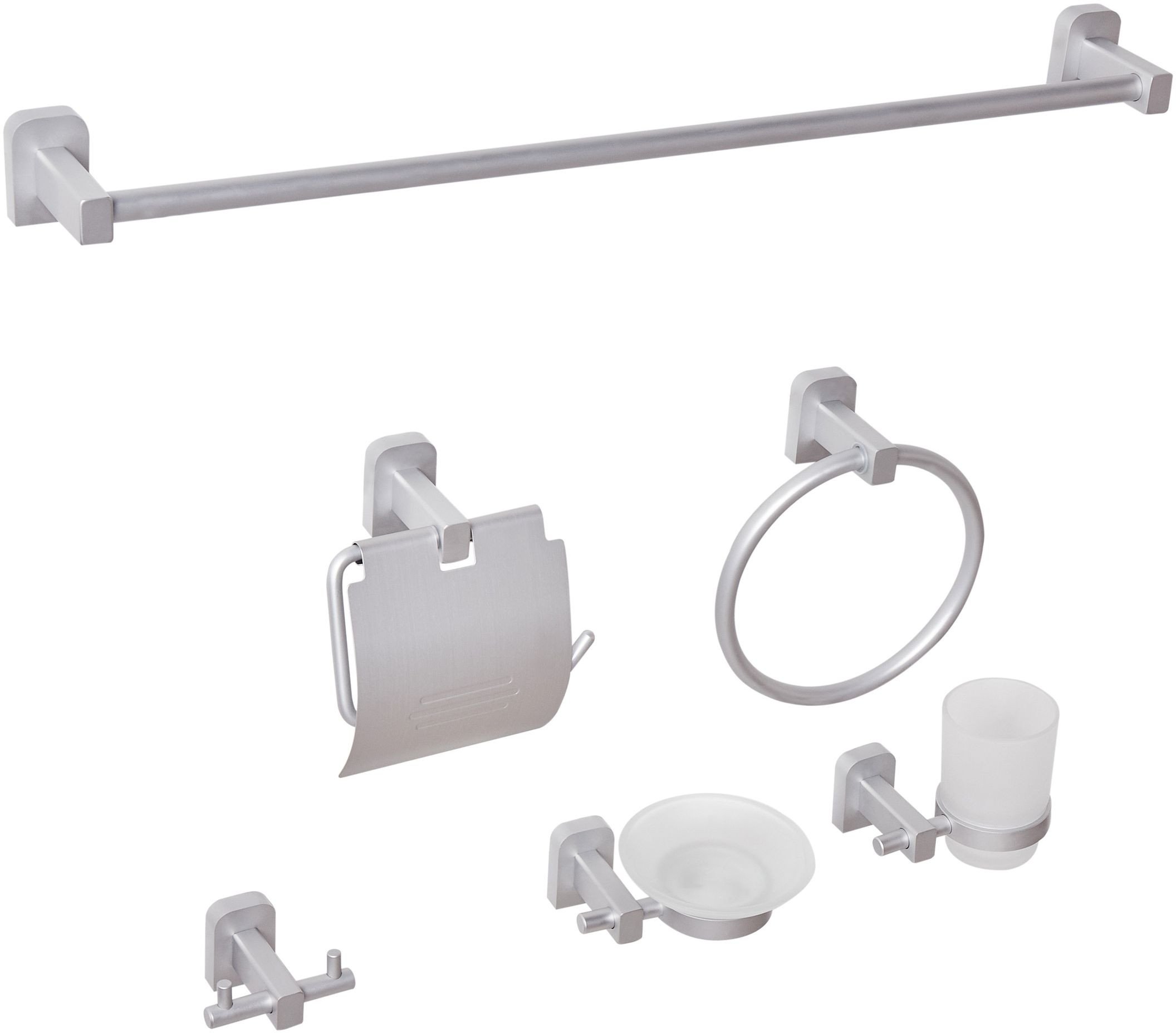 Zestaw akcesoriów toaletowych 6 elementów POCONE Z uchwytami i haczykami na ręczniki Srebrny