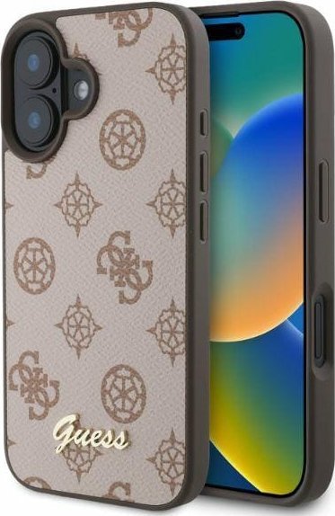 Guess GUHMP16SPGPYSW iPhone 16 6.1" brązowy/brown hardcase Peony Script MagSafe