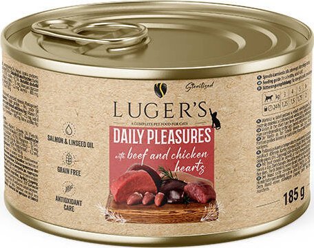 Karma mokra dla kota Luger's Daily Pleasures Sterilised z wołowiną i sercami z kurczaka 185 g