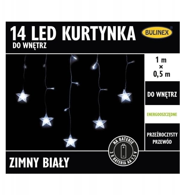 Dekoracja świąteczna Bulinex Kurtynka 14L LED biały z dekoracją na baterie 1m dekoracji 10-602