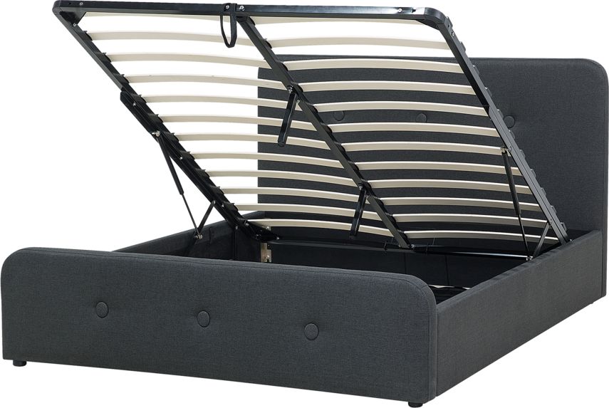 Beliani Łóżko z pojemnikiem tapicerowane 140 x 200 cm ciemnoszare RENNES