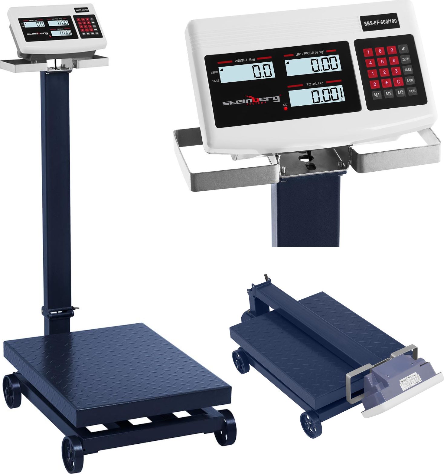 Steinberg Waga platformowa magazynowa z kółkami SBS-PF-600/100 LCD do 600kg