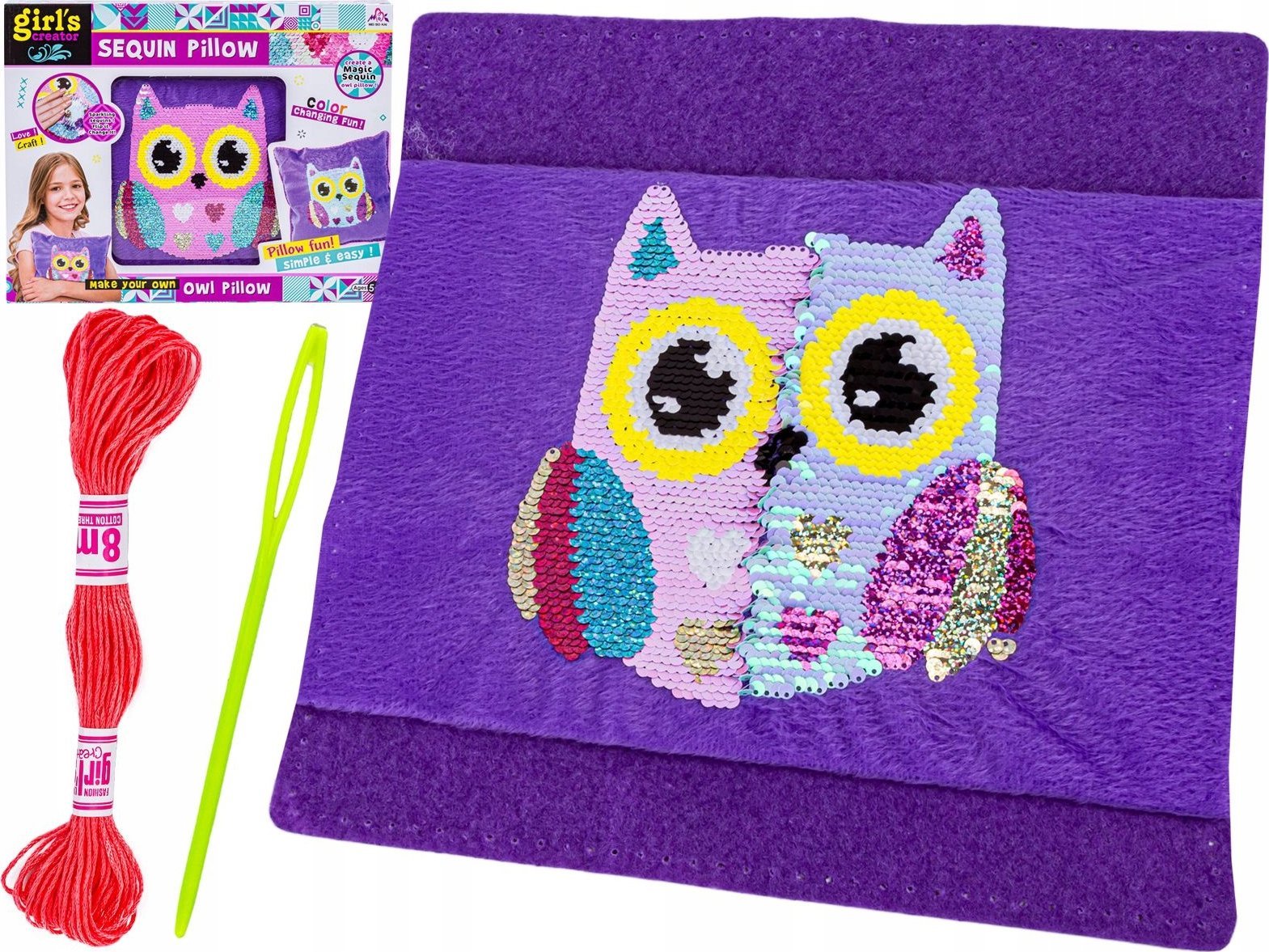 Kreatywny Zestaw, Wyszywanka, Pluszowa PODUSZKA Do Szycia DIY JASIEK Z Cekinami SOWA