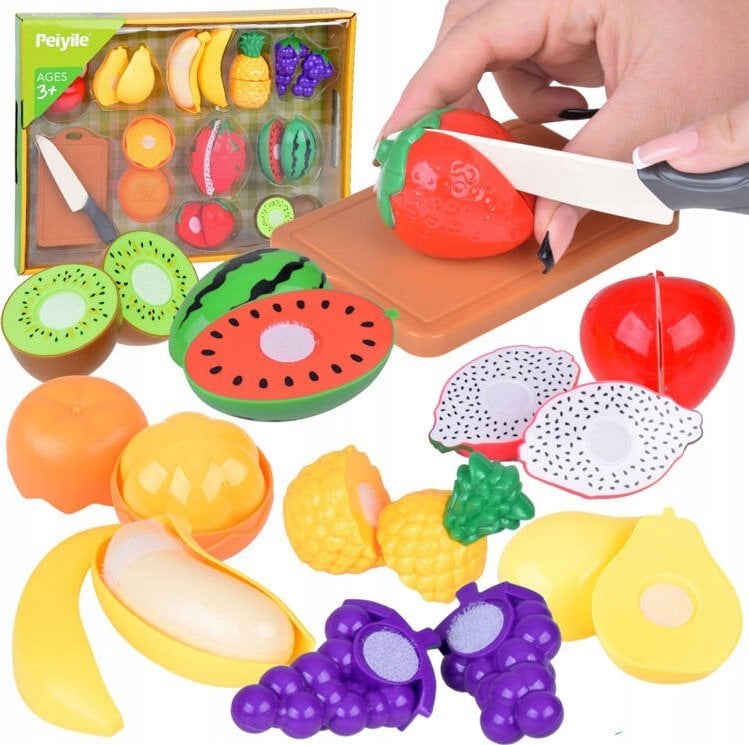 Plastikowe Owoce do Krojenia + Deska Nóż Zestaw do Zabawy w Kuchni ZA5248