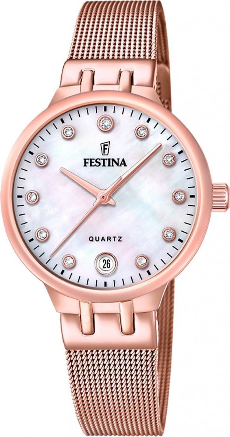 Zegarek damski Festina F20716-1 CYRKONIE różowe złoto