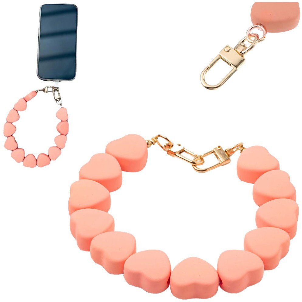 Smycz Supero do telefonu z serduszkami, różowa