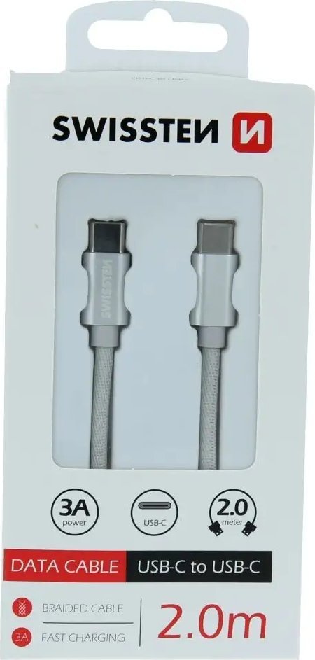 Kabel USB Swissten USB-C - USB-C 2 m Srebrny (891268273)