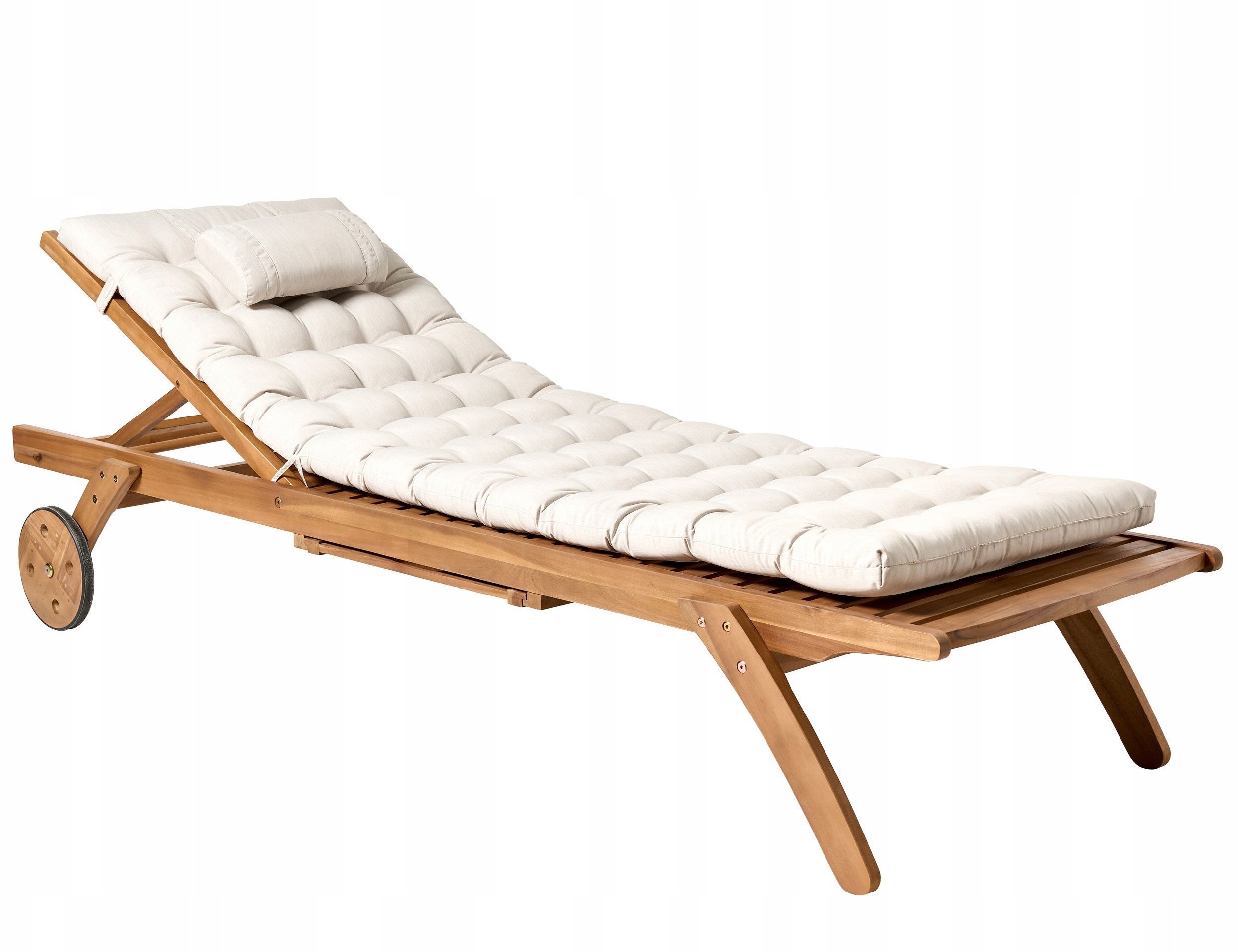 Leżak ogrodowy z poduszką CESANA PREMIUM Drewno akacjowe Jasnobeżowy