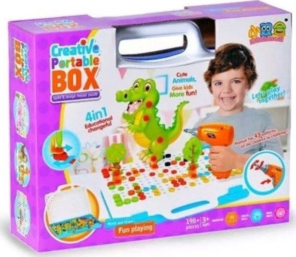 Kreatywna Mozaika ZOO W Walizce 198 el. Układanka 3D, Klocki, Wkrętarka Zestaw Konstrukcyjny