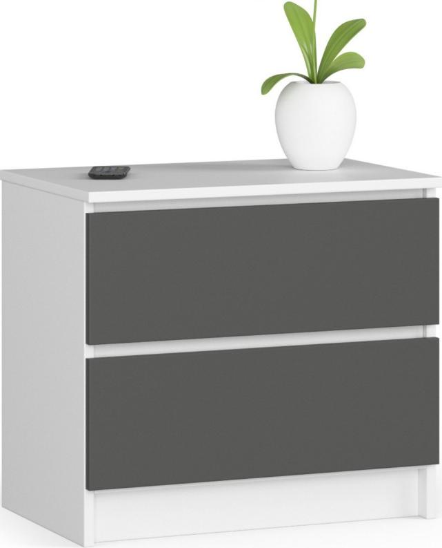 Fabryka Mebli Akord Komoda do salonu K 60 cm 2 szuflady - biała-grafit szary