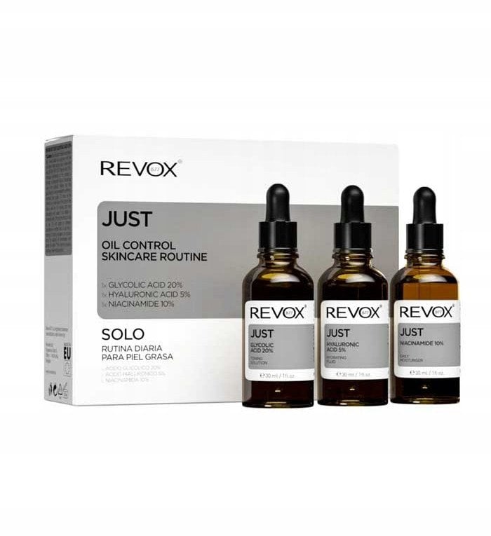 Oil Control Skincare Routine Set Revox B77: Just, Niacinamide 10 %, Moisturizing, Daily, Serum, For Face, 30 ml + Just, Hyaluronic Acid 5%, Hydrating,