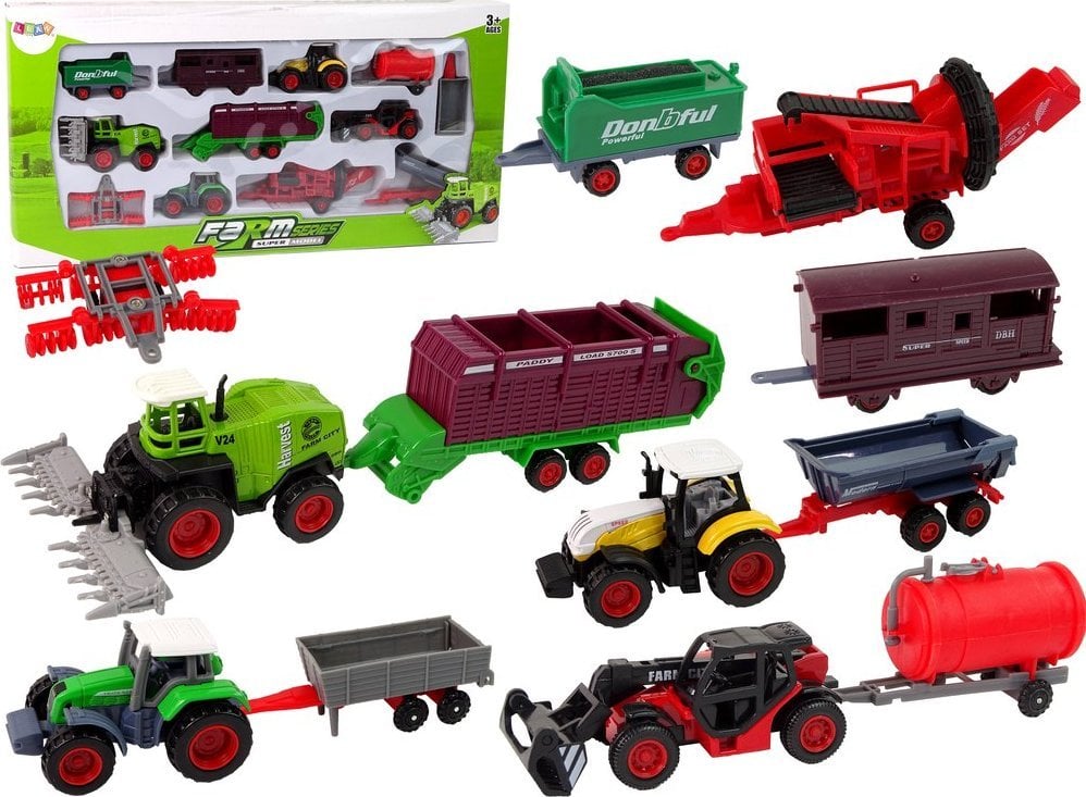 Zestaw Pojazdów Rolniczych Traktor 12 Sztuk Metal LEAN Toys