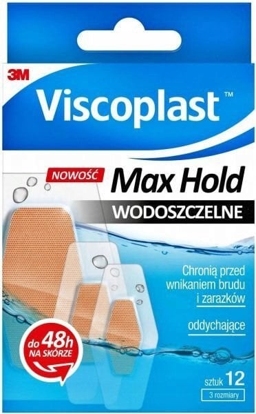 Plastry VISCOPLAST Max Hold, wodoszczelne, 3 rozmiary, pudełko, 12szt.