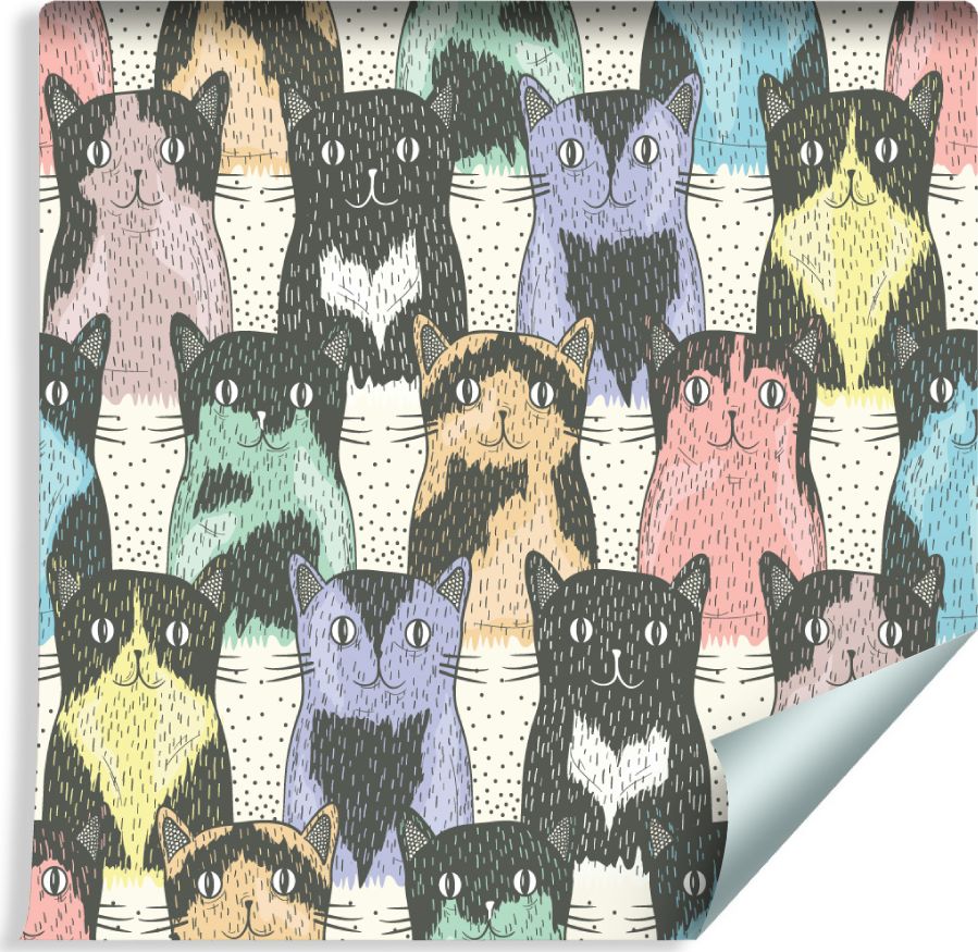 Muralo Tapeta Dla Dzieci - Zabawne Kotki - Styl Skandynawski