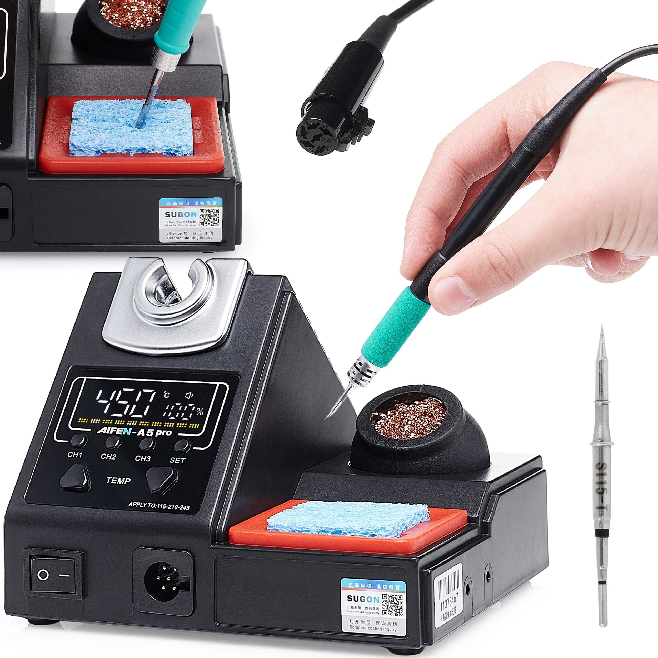 Stacja Lutownicza Lutownica Grotowa Kolbowa AIFEN A5 Pro Grot C115 T115