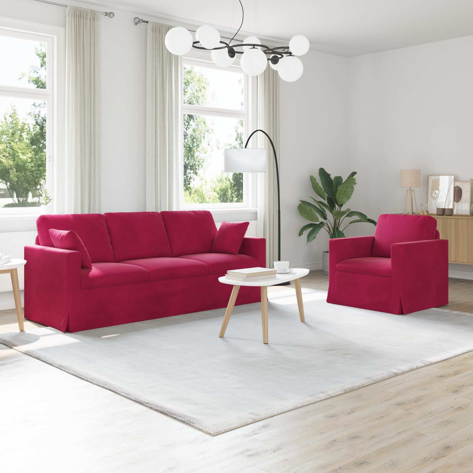 vidaXL Sofa 2 pcs Red wine