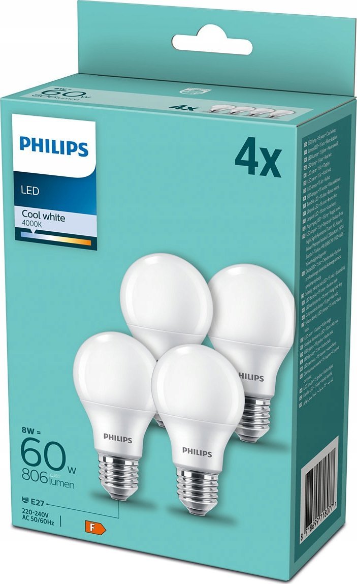 Philips Philips LED Lamp E27 4-Pack 60W 4000K