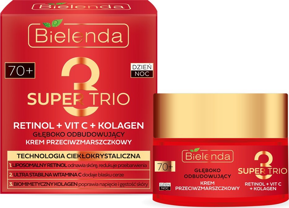 Bielenda Super Trio 70+ Głęboko odbudowujący krem przeciwzmarszczkowy na dzień i noc 50ml