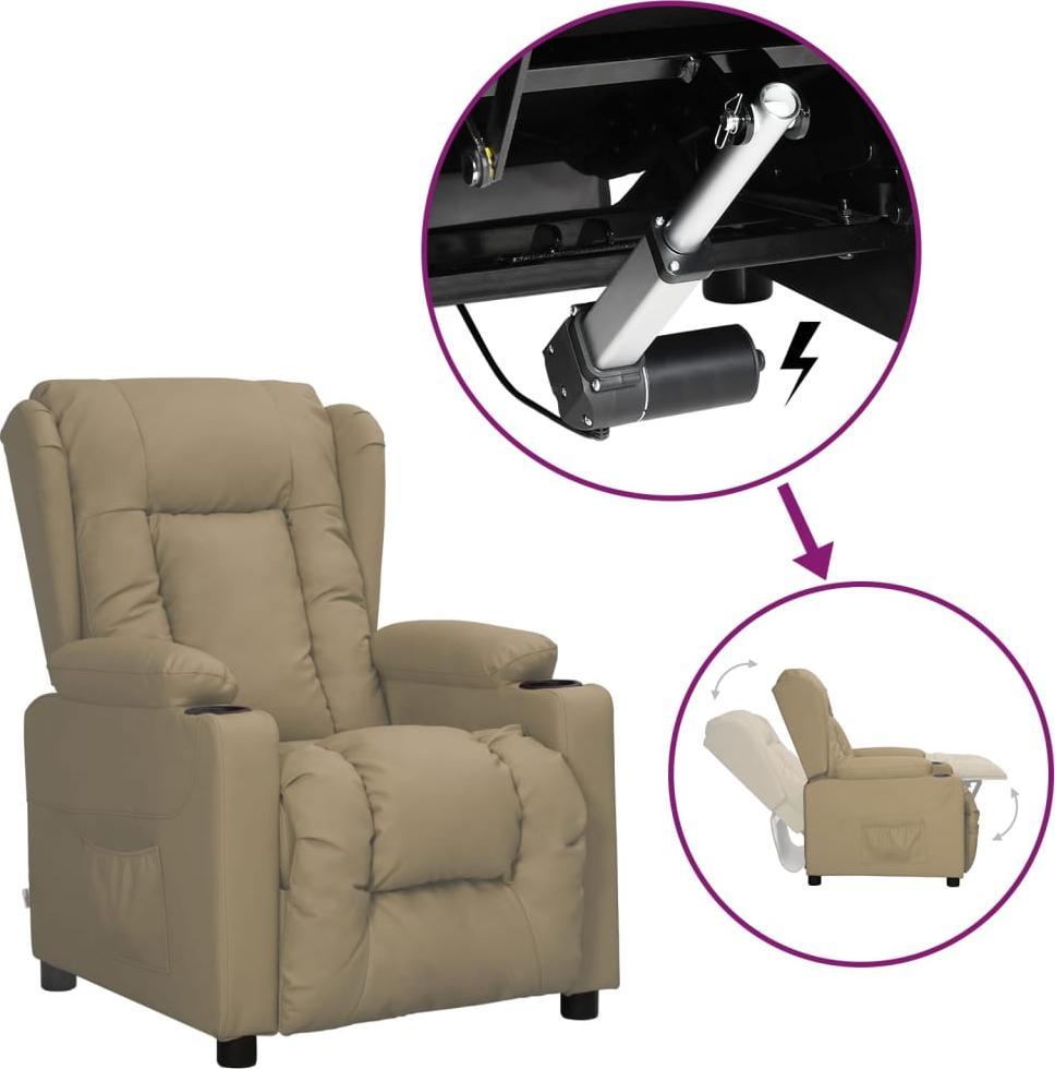 vidaXL Fotel podnoszony, rozkładany, cappuccino, sztuczna skóra