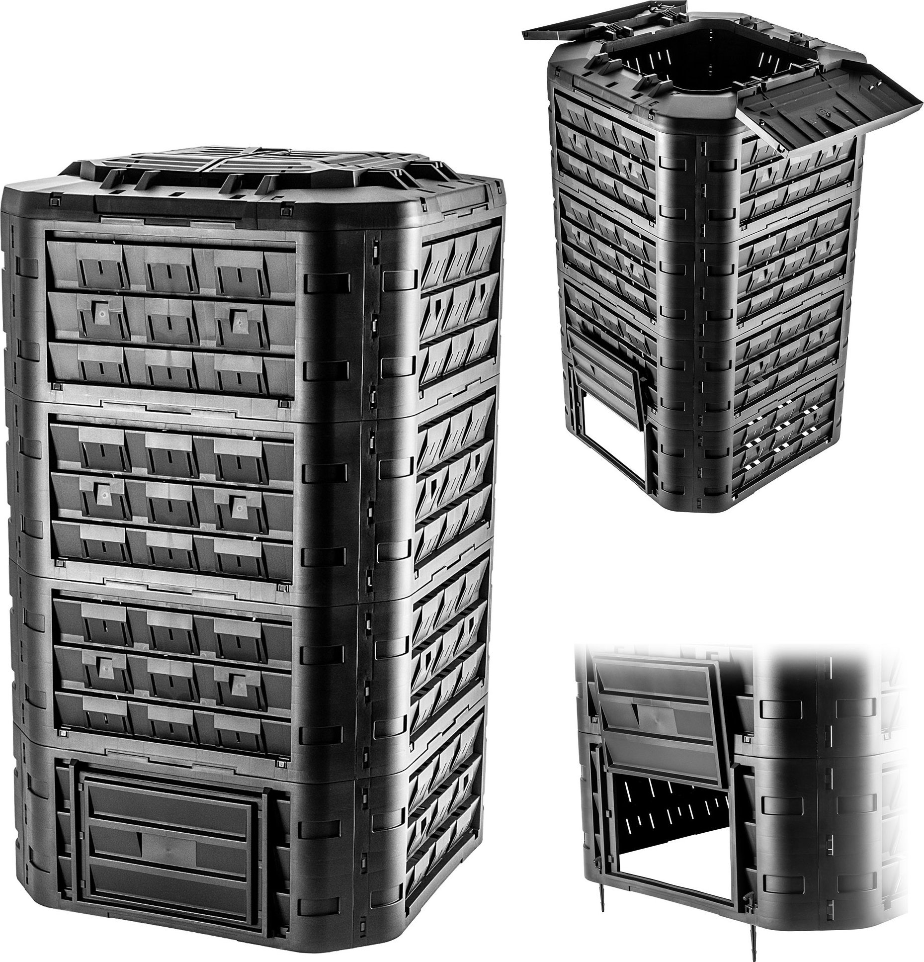 Kadax KADAX Kompostownik Czarny Ogrodowy modułowy mrozoodporny Na Nawóz Zbiornik 1250L