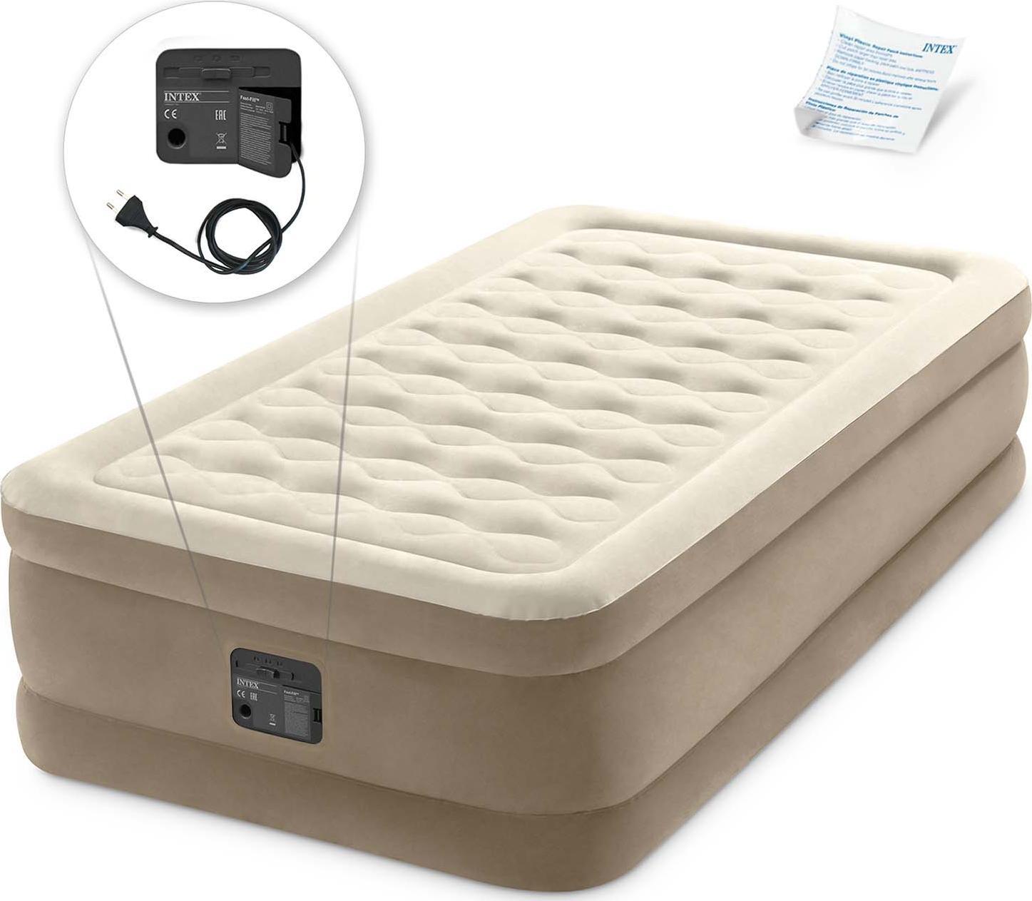 Intex Materac Dmuchany Jednoosobowy z Pompką Beżowy