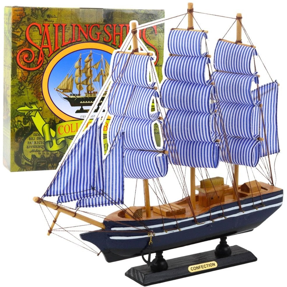 Model Kolekcjonerski Dekoracyjny Statek Żaglowiec Biało-Niebieski 33x31cm