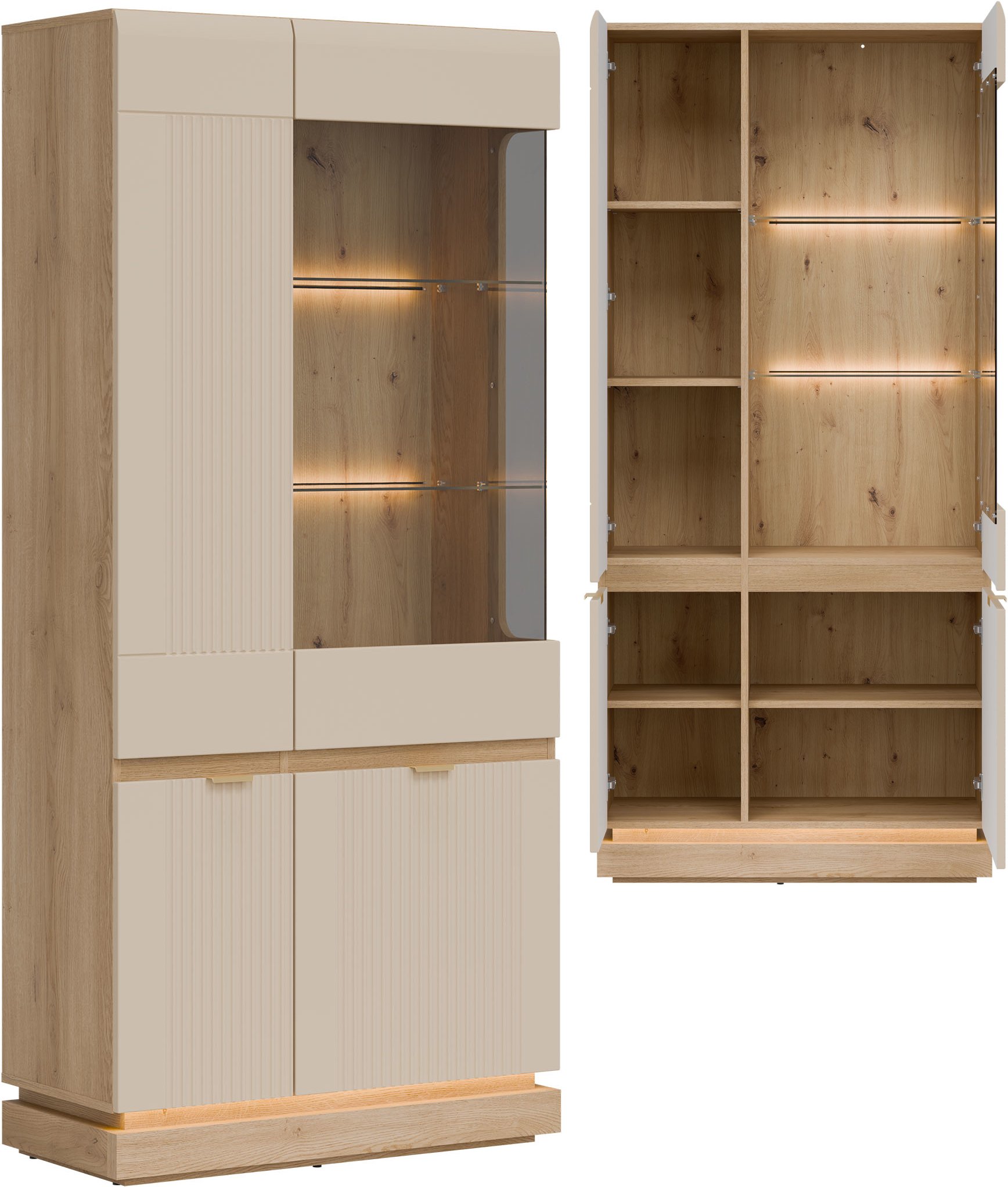 Witryna wysoka Oszklona szafka do pokoju Dąb Cremona Kaszmir MILTON ML06