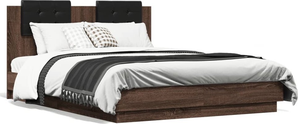 vidaXL vidaXL Rama łóżka z wezgłowiem, brązowy dąb, 135x190 cm