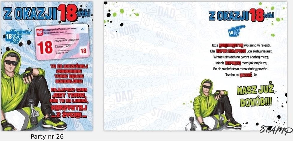 Stamp Karnet Party B6 + koperta wzór nr 26 Urodziny 18