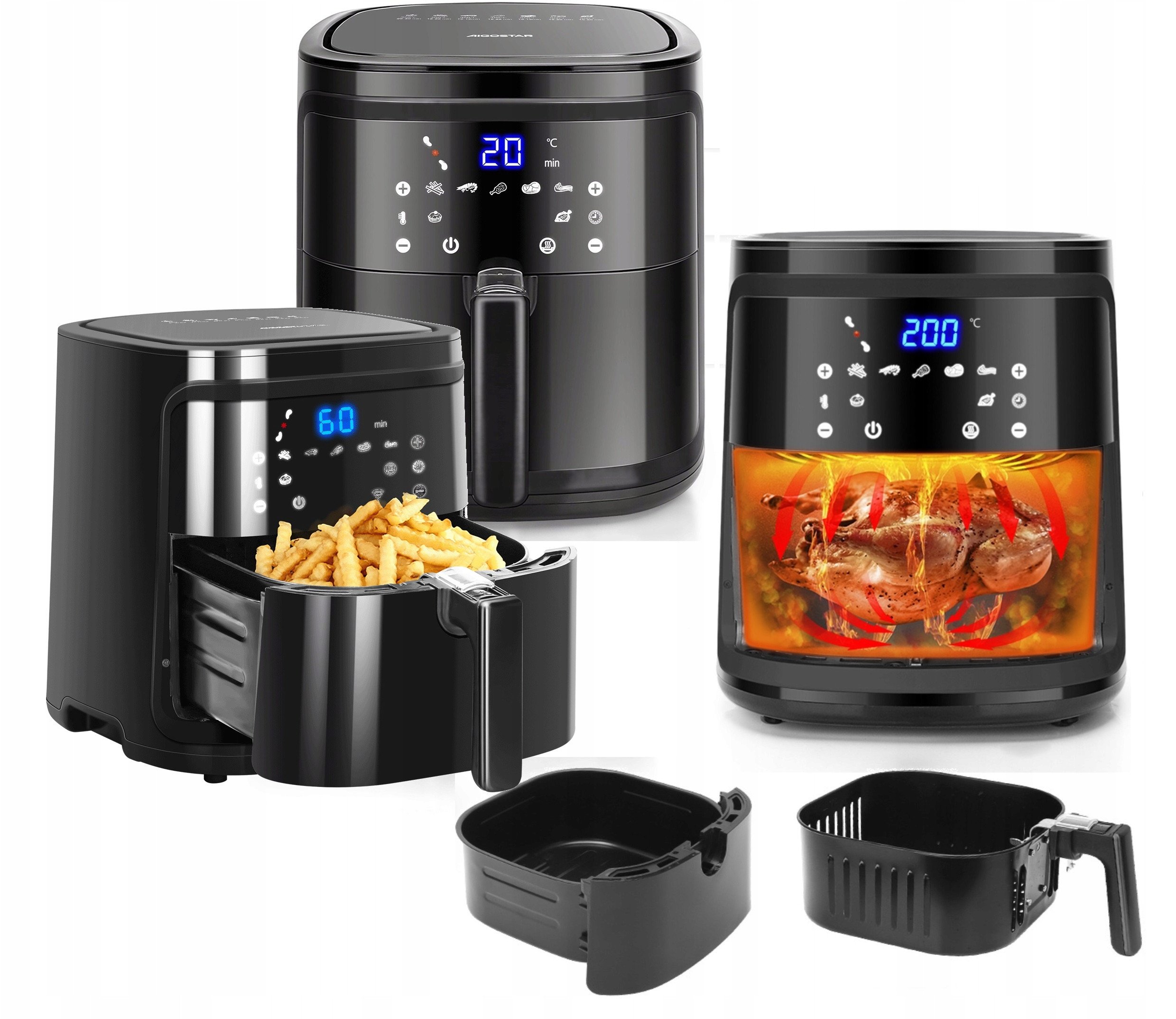 Frytkownica Beztłuszczowa 7L 1900W Air Fryer Xl Frytownica Ava Lcd Czarna