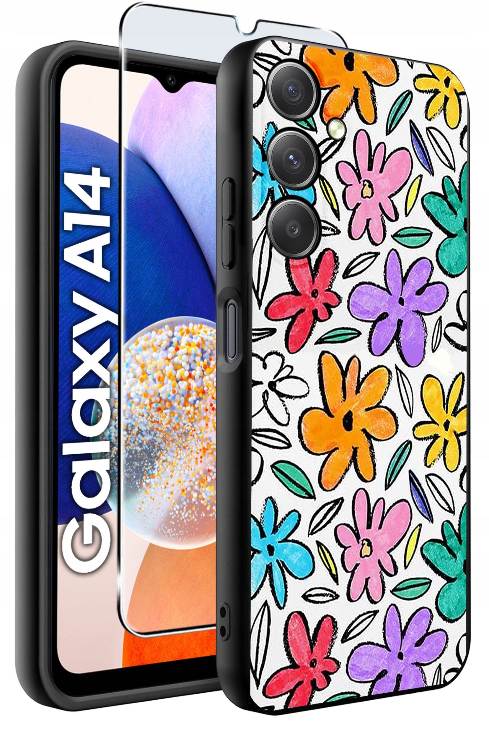ETUI do Samsung A14 5G WZORY | SILIKONOWE MATT CASE + SZKŁO HARTOWANE 9H