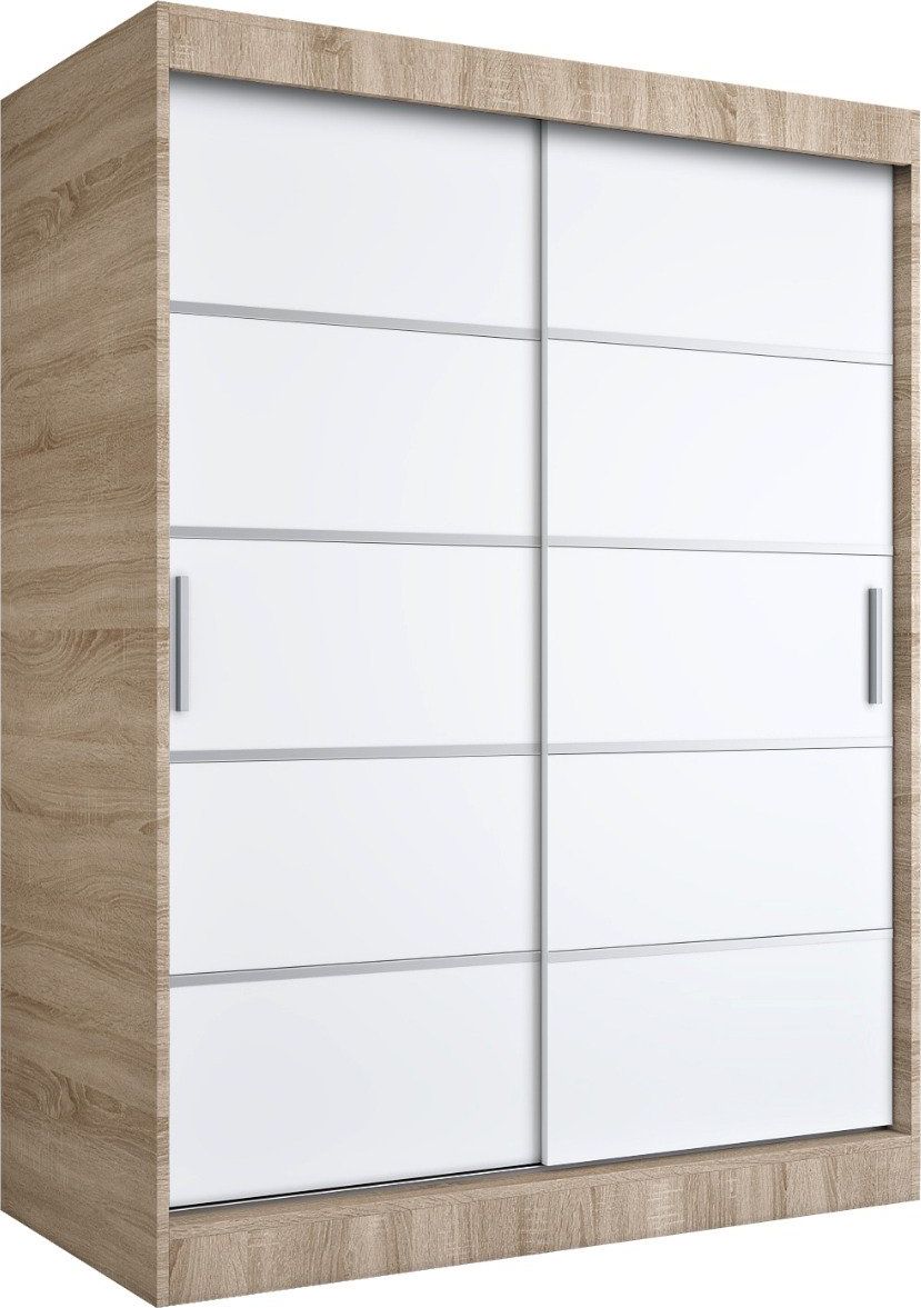 MKPOL Szafa przesuwna MODUO COMFORT 150 dąb sonoma/biała mat z listwami
