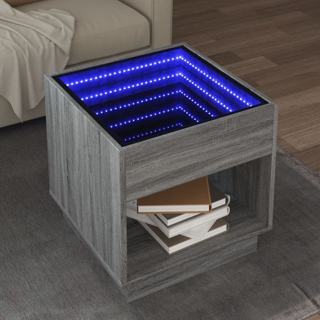 vidaXL vidaXL Stolik kawowy z LED Infinity, szary dąb sonoma, 50x50x50 cm