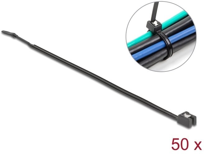DeLOCK Cable Tie self-cutting L 200 x W 4.8 mm 50 pieces black, Parallel entry cable tie, Plastic, Black, 4.9 cm, -40 - 85 °C, 200 mm