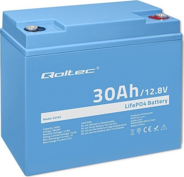 Qoltec Qoltec Akumulator LiFePO4 Litowo-Żelazowo-Fosforanowy | 12.8V | 30Ah | 384Wh | BMS