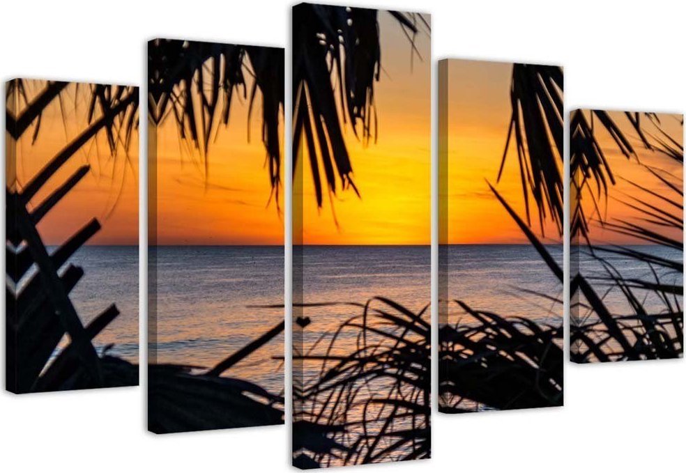 Feeby Obraz 5 częściowy na płótnie, Morze o zachodzie słońca - 150x100