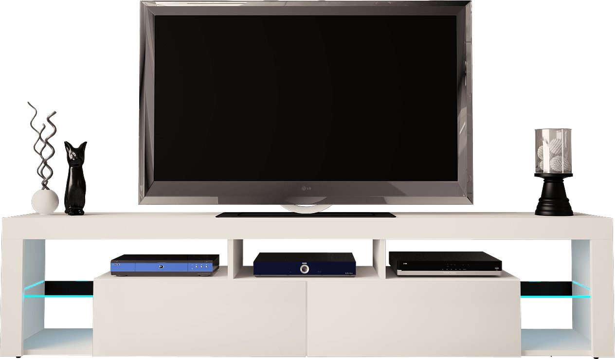 MEGSTYL SZAFKA RTV 200CM - GRAND 7 biały mat - biały połysk