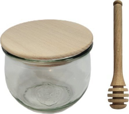 Wamar-Sosenka Zestaw Słoików WECK Pojemność 580 ml średnica 100mm 12 sztuk + Drewniane wieka, nabierak do miodu